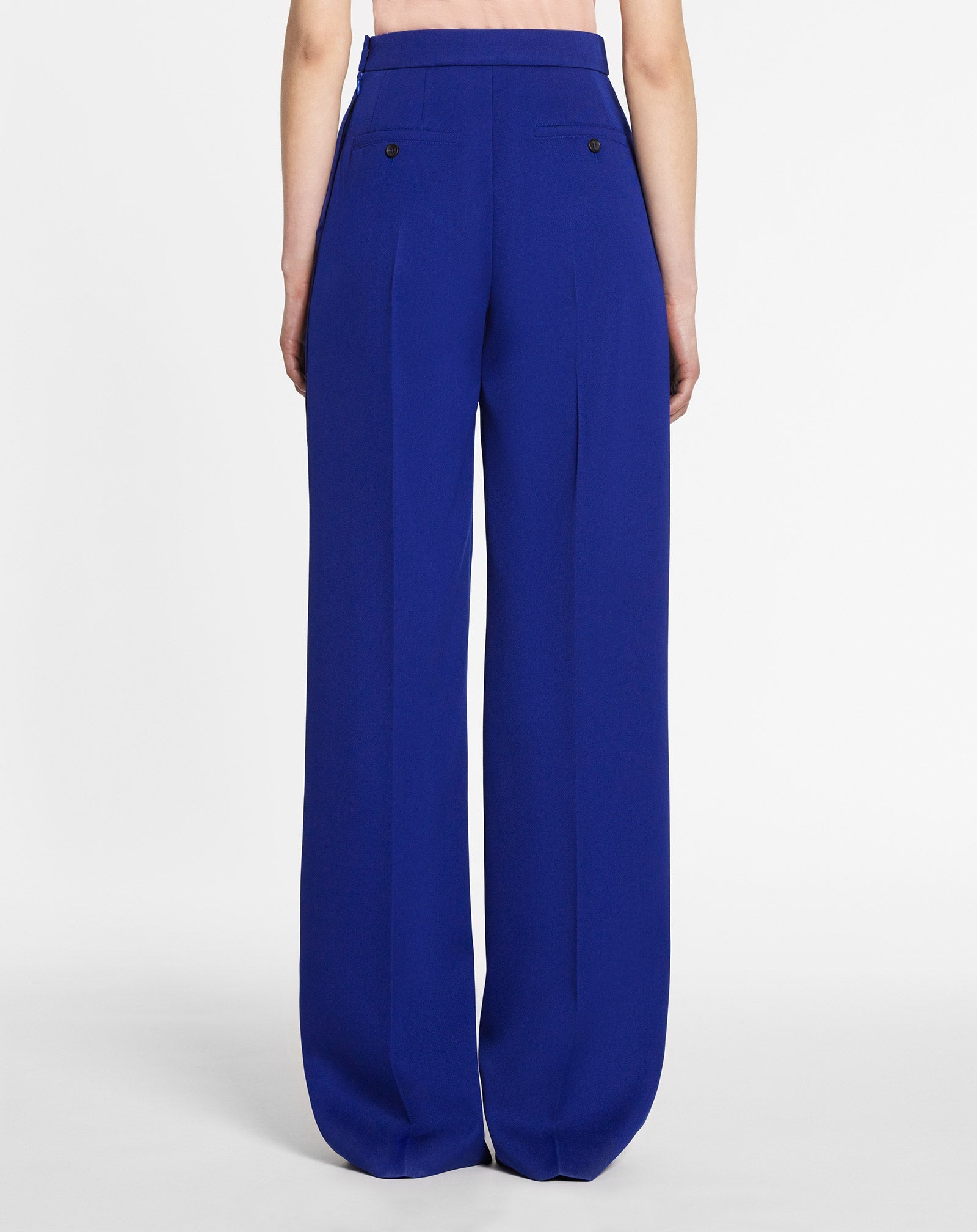 Pantalon large bi-matière en laine - Bleu Majorelle