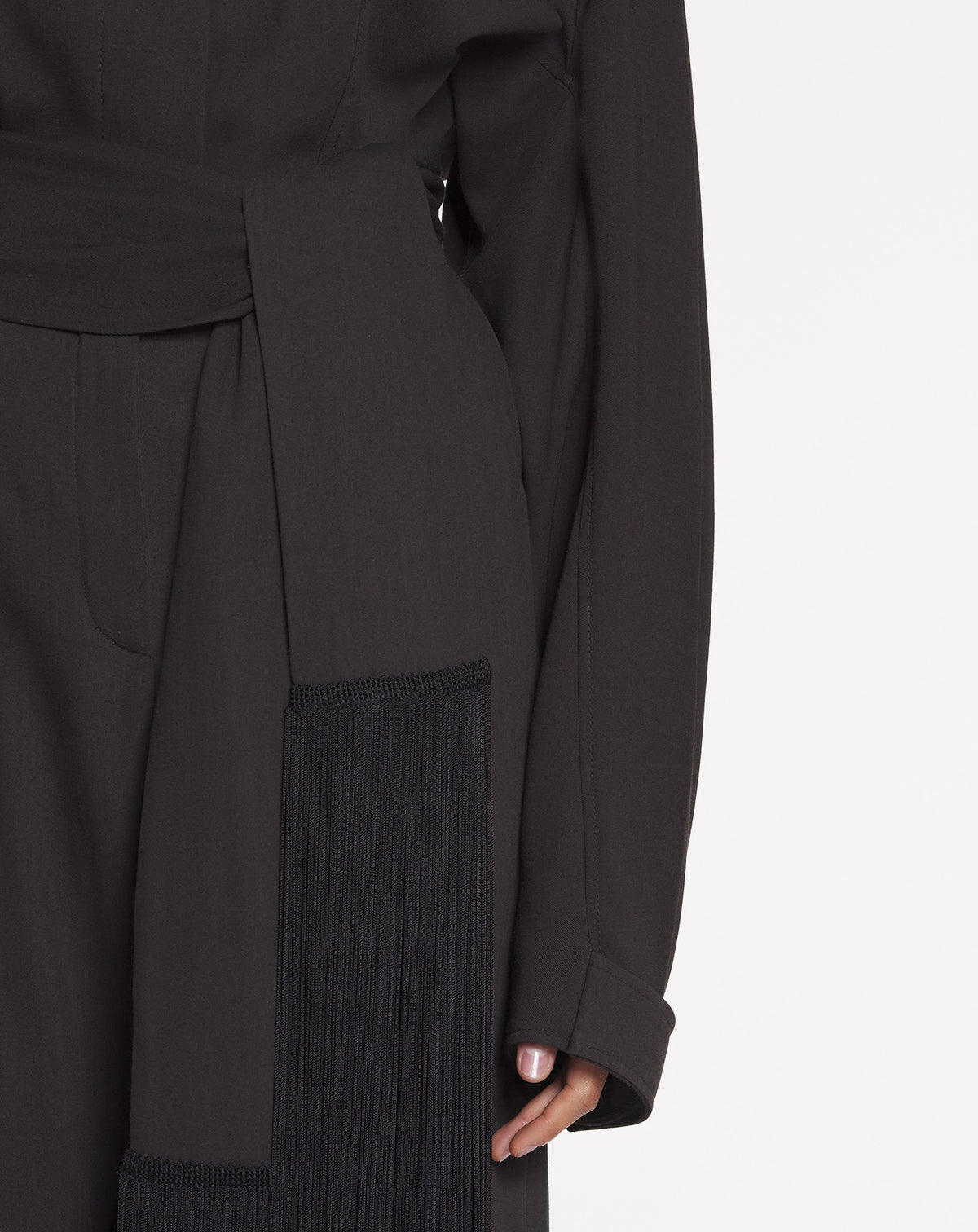 Pantalon barrel ceinture franges - Marron foncé
