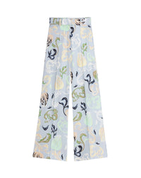 Pantalon tailleur à motif abstrait en soie - Azur