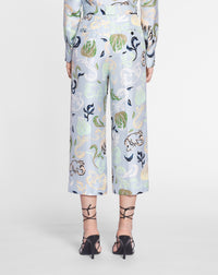 Pantalon tailleur à motif abstrait en soie - Azur