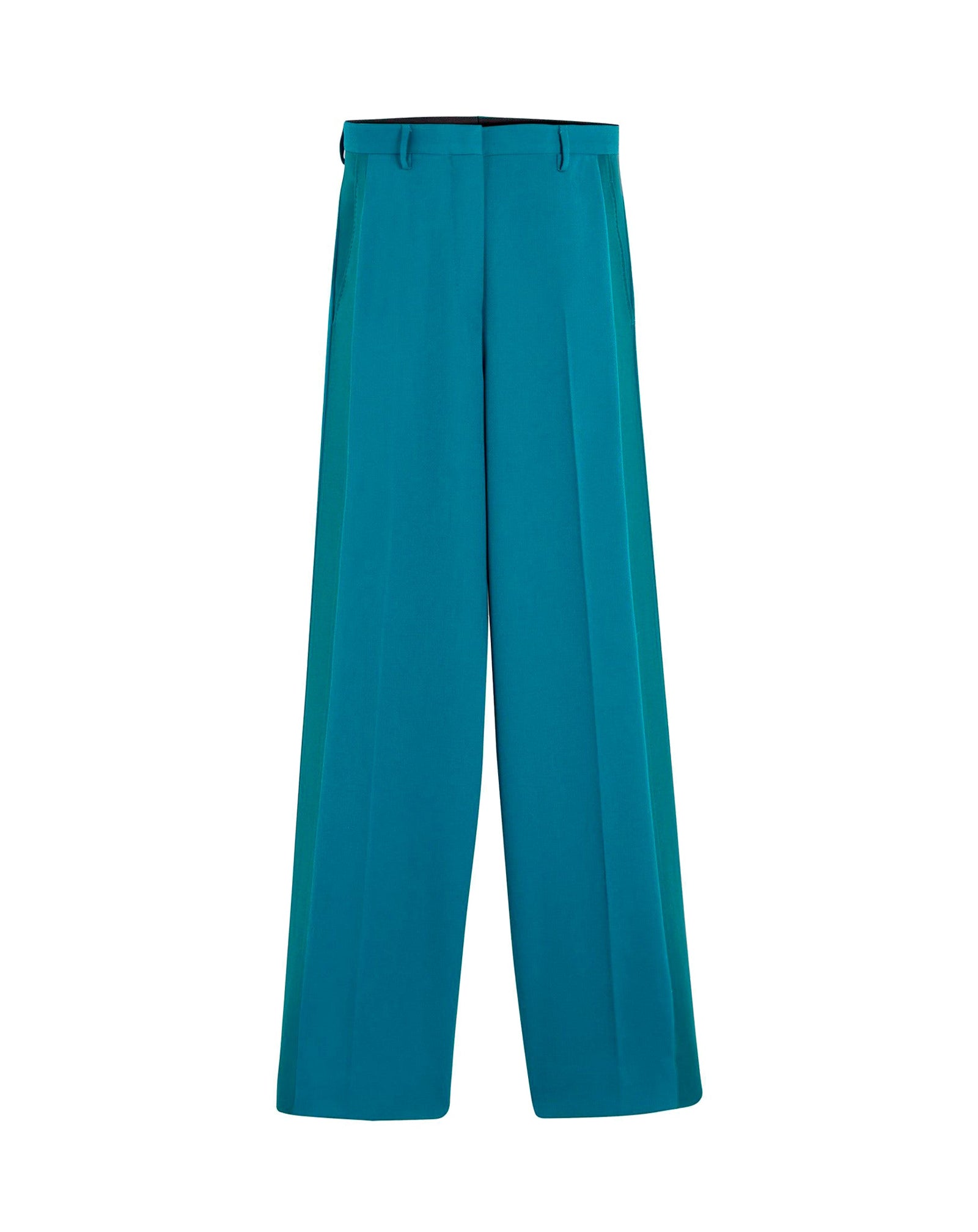 Pantalon de tailleur à jambe droite en laine - Bleu Canard