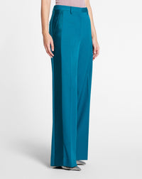 Pantalon de tailleur à jambe droite en laine - Bleu Canard