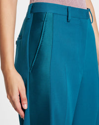 Pantalon de tailleur à jambe droite en laine - Bleu Canard