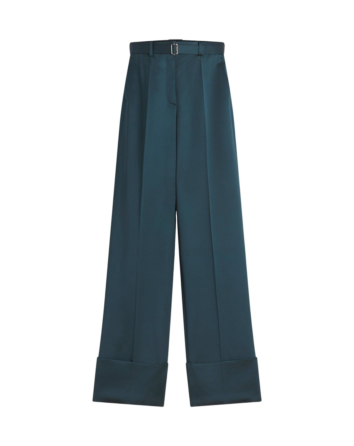 Pantalon large à ourlet en laine mélangée - Vert Foret