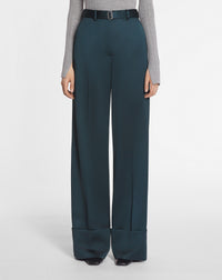 Pantalon large à ourlet en laine mélangée - Vert Foret