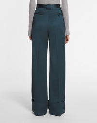 Pantalon large à ourlet en laine mélangée - Vert Foret