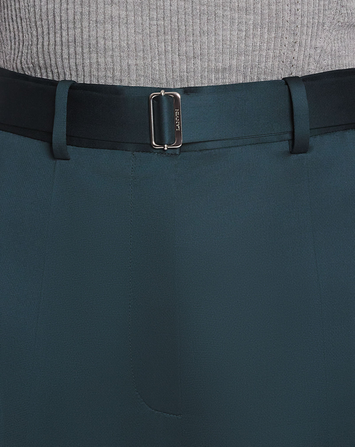 Pantalon large à ourlet en laine mélangée - Vert Foret
