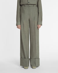 Pantalon large à ourlet mouliné en laine - Lin