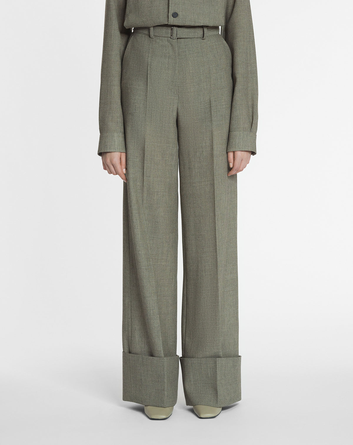 Pantalon large à ourlet mouliné en laine - Lin