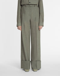 Pantalon large à ourlet en mouliné - Lin