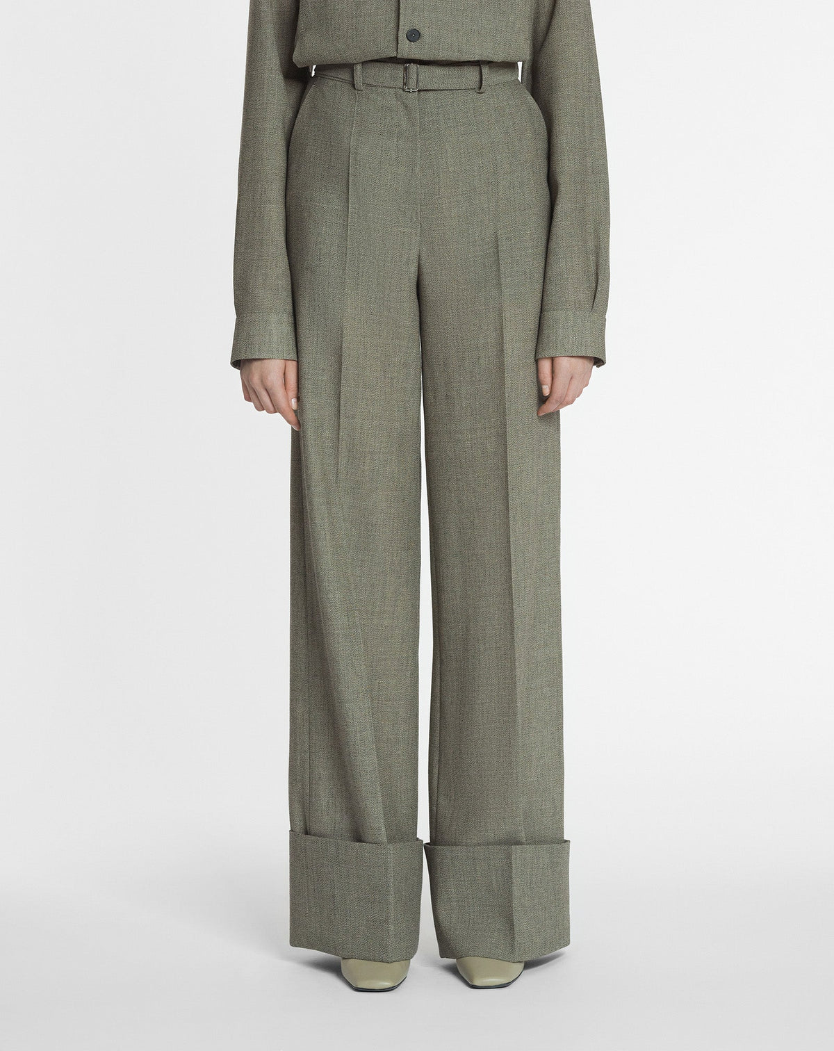 Pantalon large à ourlet en mouliné - Lin