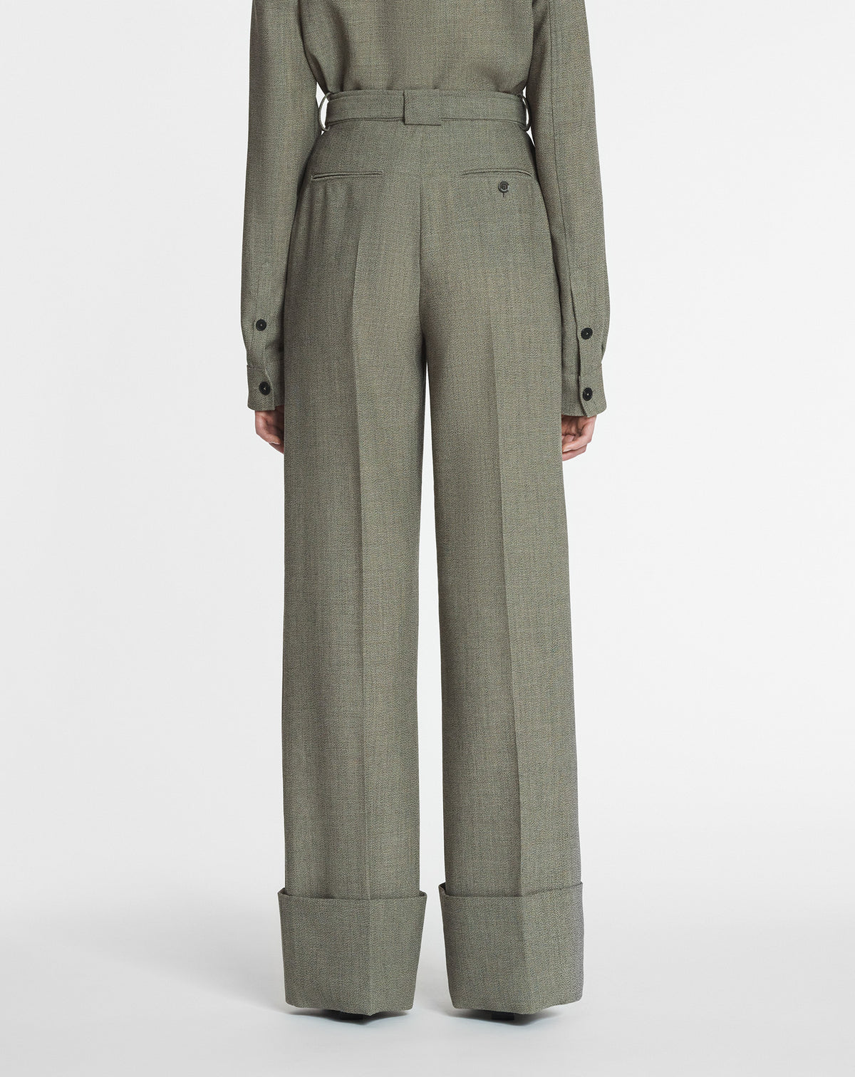 Pantalon large à ourlet mouliné en laine - Lin