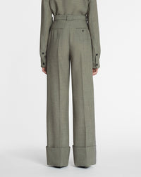 Pantalon large à ourlet en mouliné - Lin