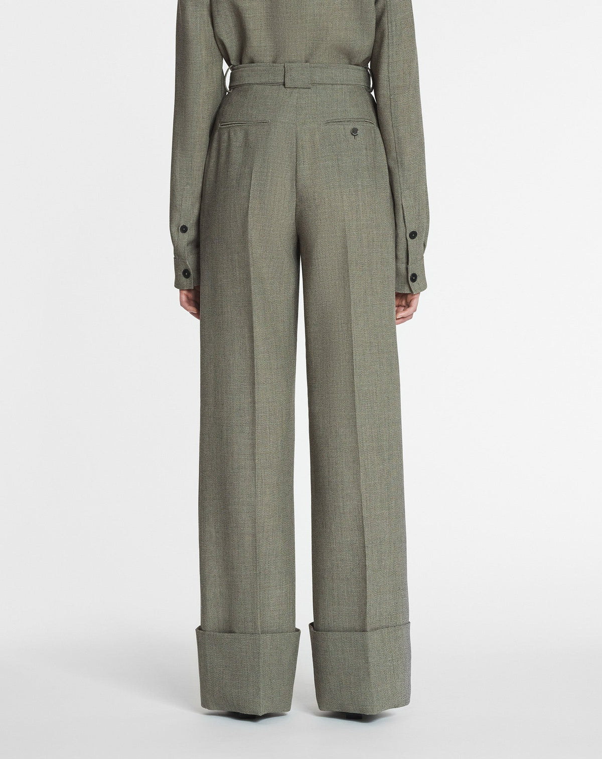 Pantalon large à ourlet en mouliné - Lin