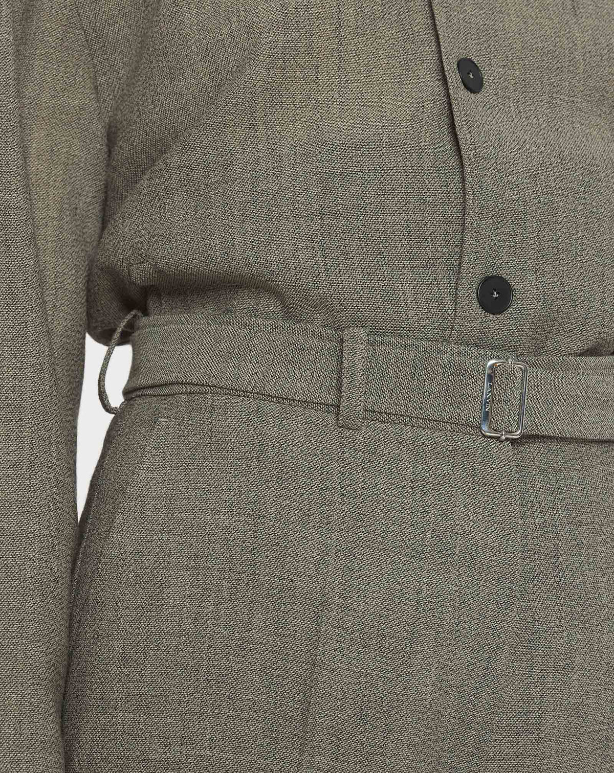 Pantalon large à ourlet mouliné en laine - Lin