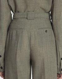 Pantalon large à ourlet mouliné en laine - Lin
