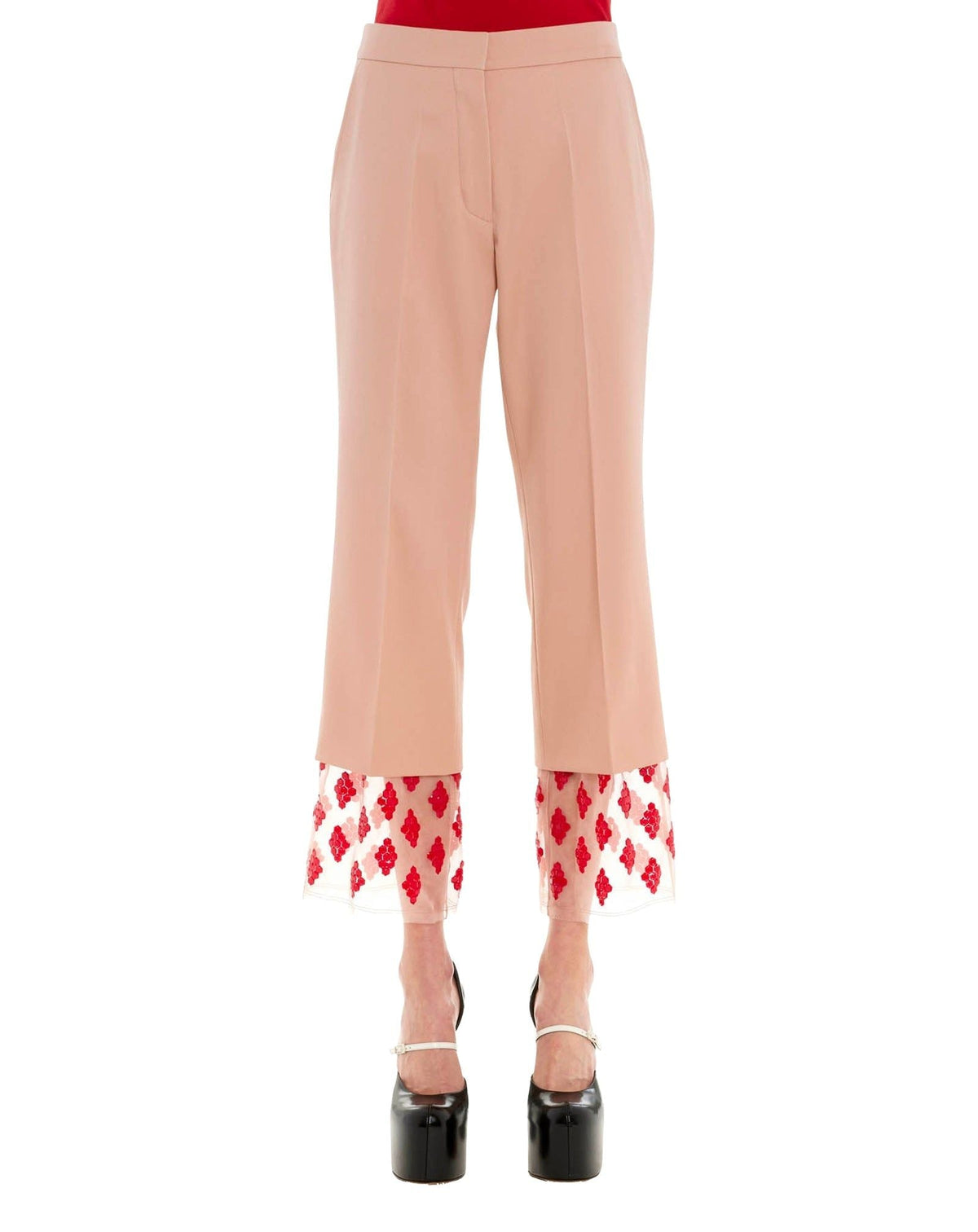 Pantalon de tailleur évasé en laine - Ivoire Rosé