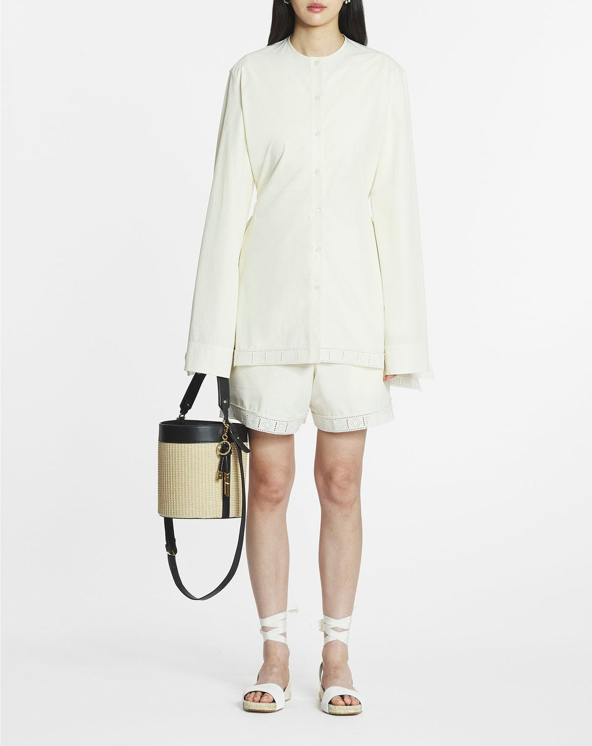 Short à basque broderie anglaise - Blanc casse