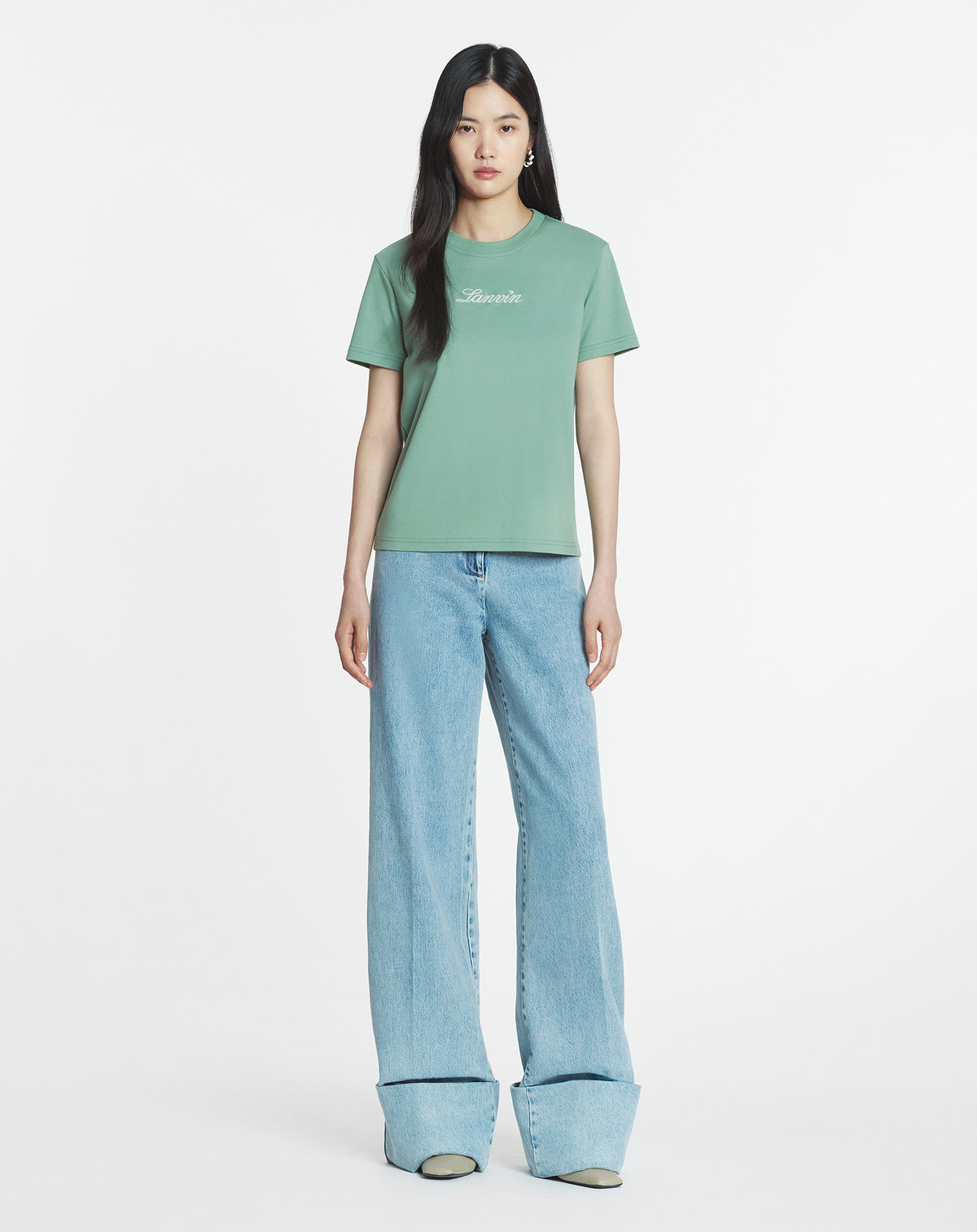 T-shirt logo manuscrit bouclette - Vert de gris