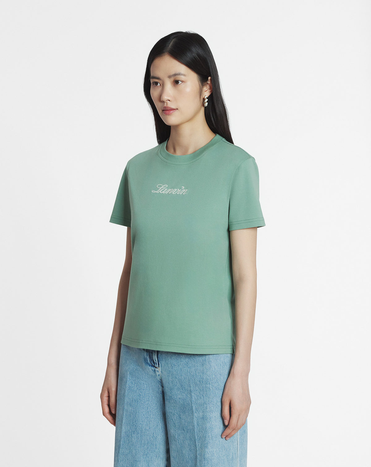 T-shirt logo manuscrit bouclette - Vert de gris