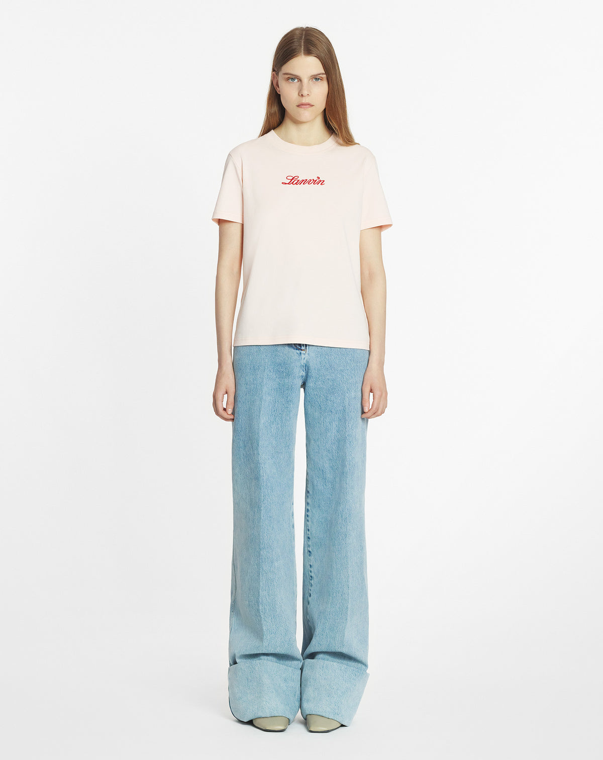 T-shirt logo manuscrit bouclette - Rose poudre