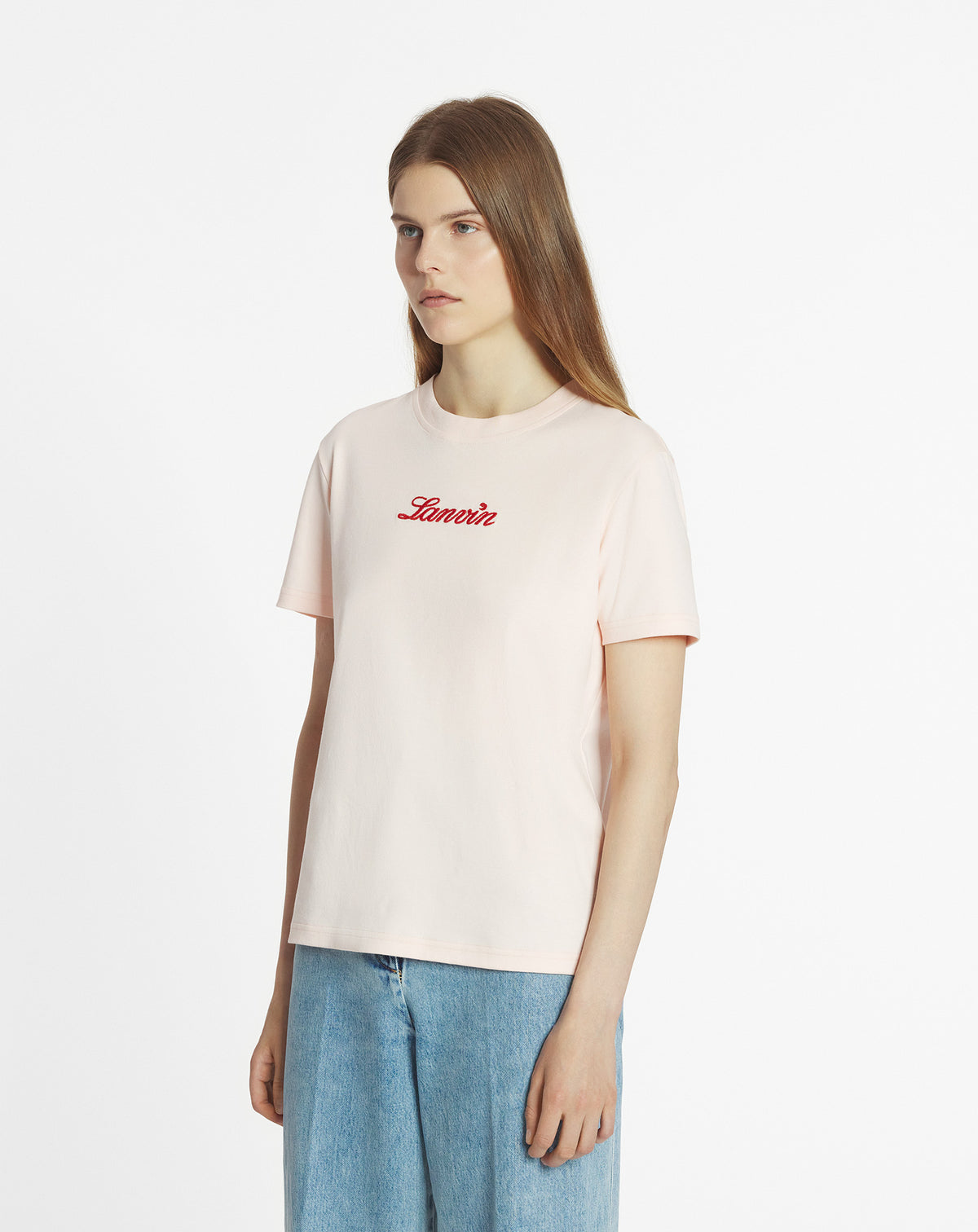 T-shirt logo manuscrit bouclette - Rose poudre