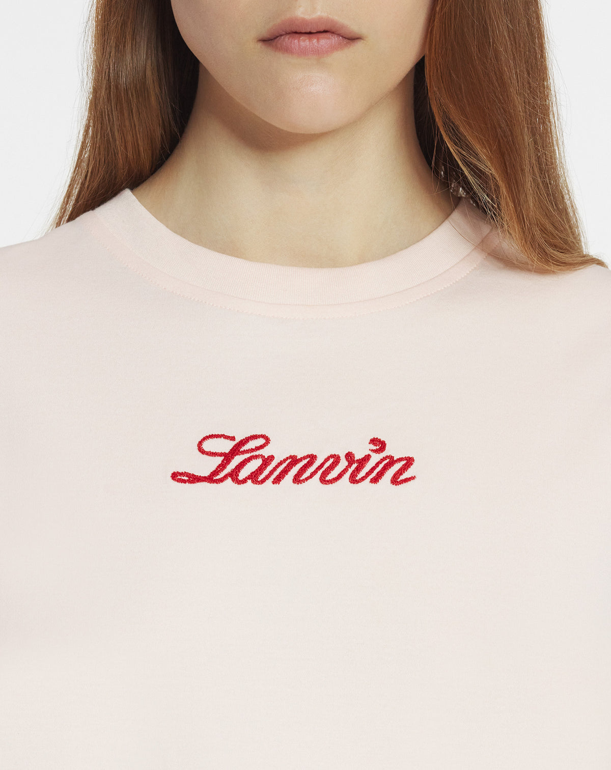 T-shirt logo manuscrit bouclette - Rose poudre