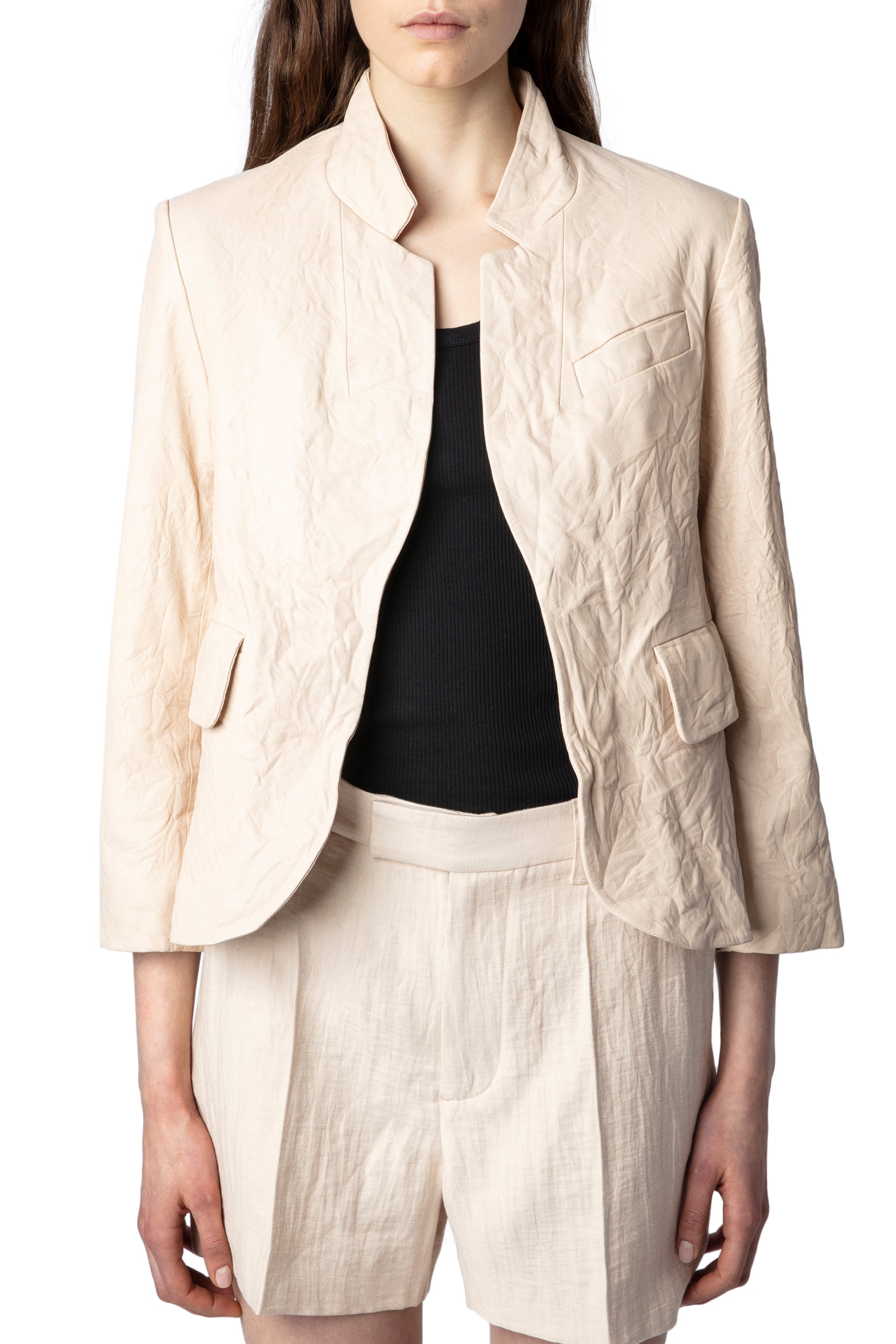 Blazer Verys en cuir froissé - Poudre