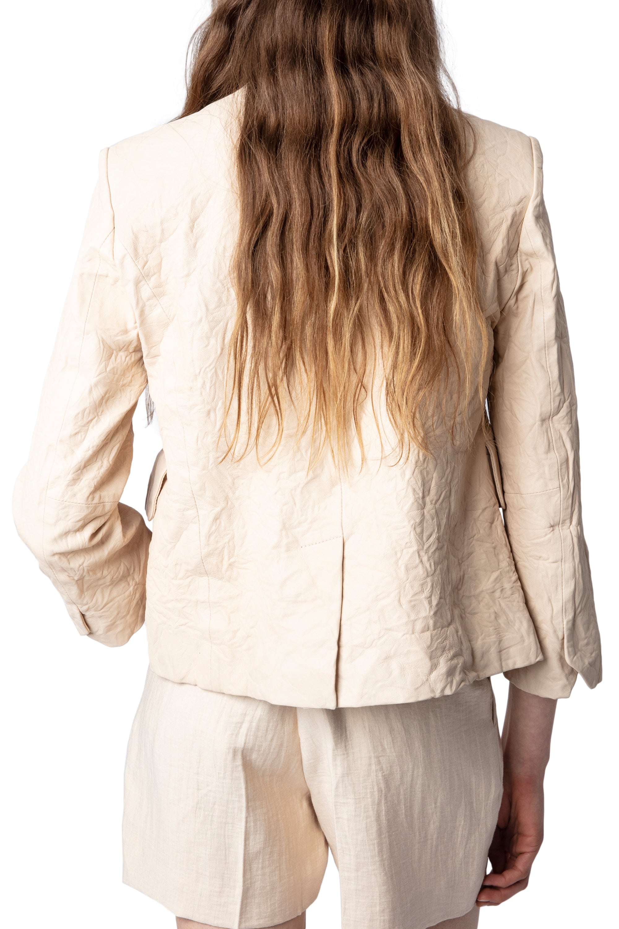 Blazer Verys en cuir froissé - Poudre