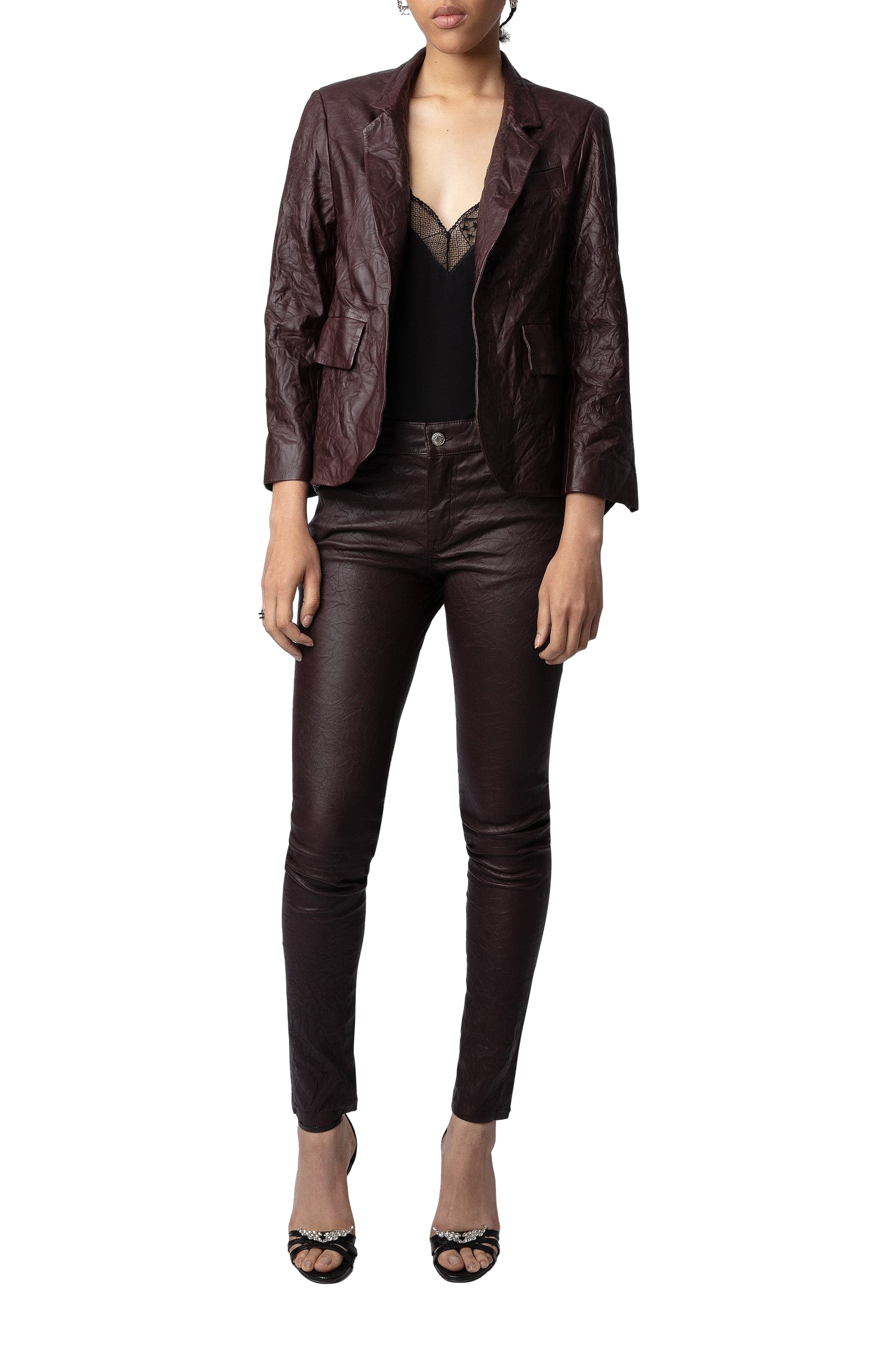 Blazer Verys en cuir froissé - Chocolate