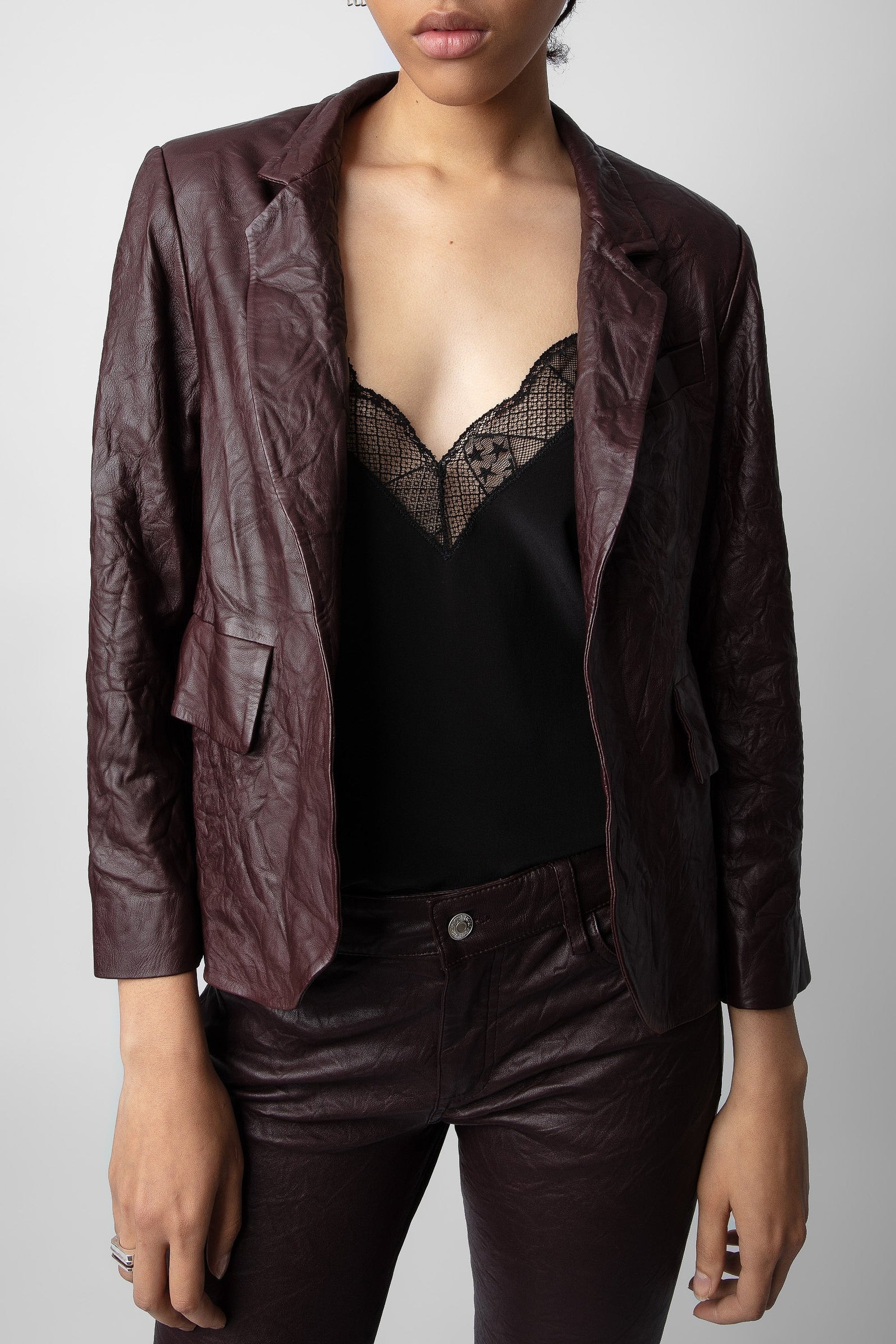 Blazer Verys en cuir froissé - Chocolate