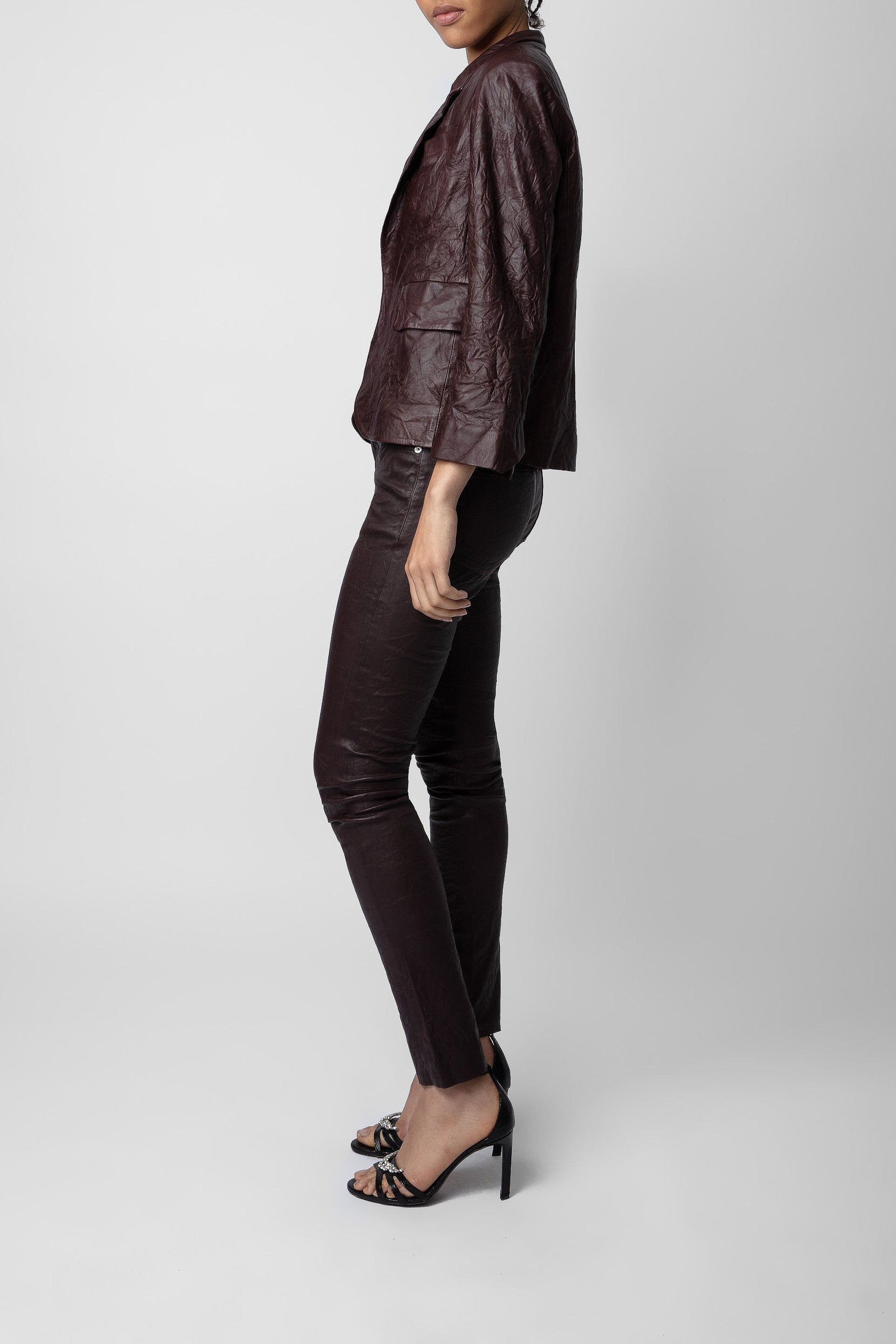Blazer Verys en cuir froissé - Chocolate