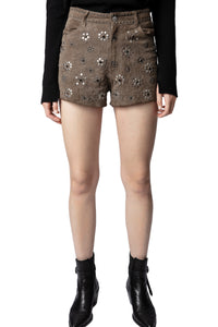 Short Scott Daim froissé en cuir - Gris