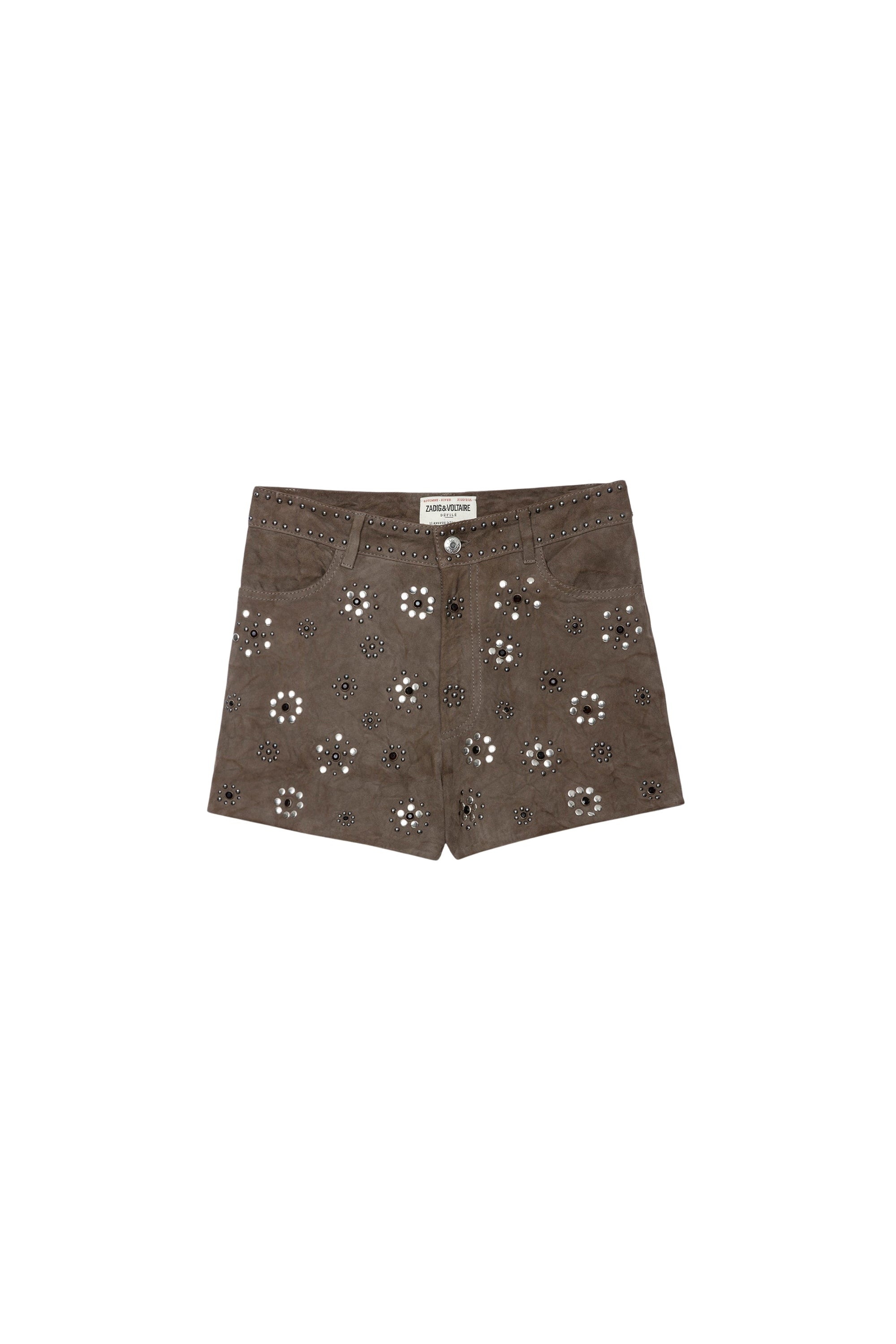 Short Scott Daim froissé en cuir - Gris