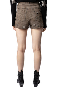 Short Scott Daim froissé en cuir - Gris