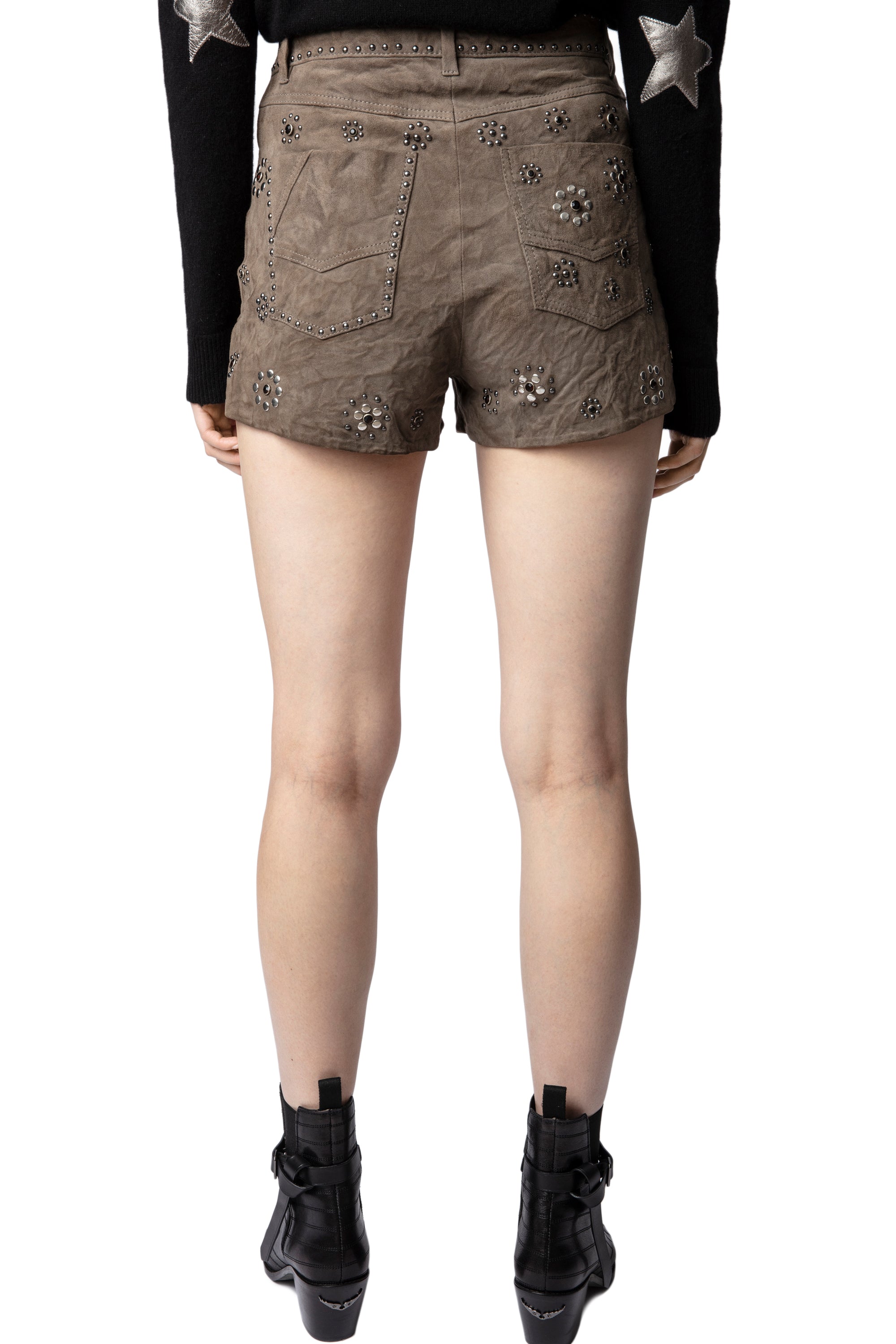 Short Scott Daim froissé en cuir - Gris