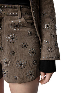 Short Scott Daim froissé en cuir - Gris