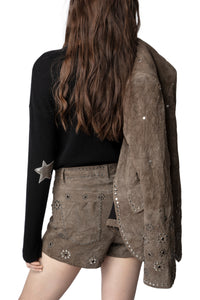 Short Scott Daim froissé en cuir - Gris