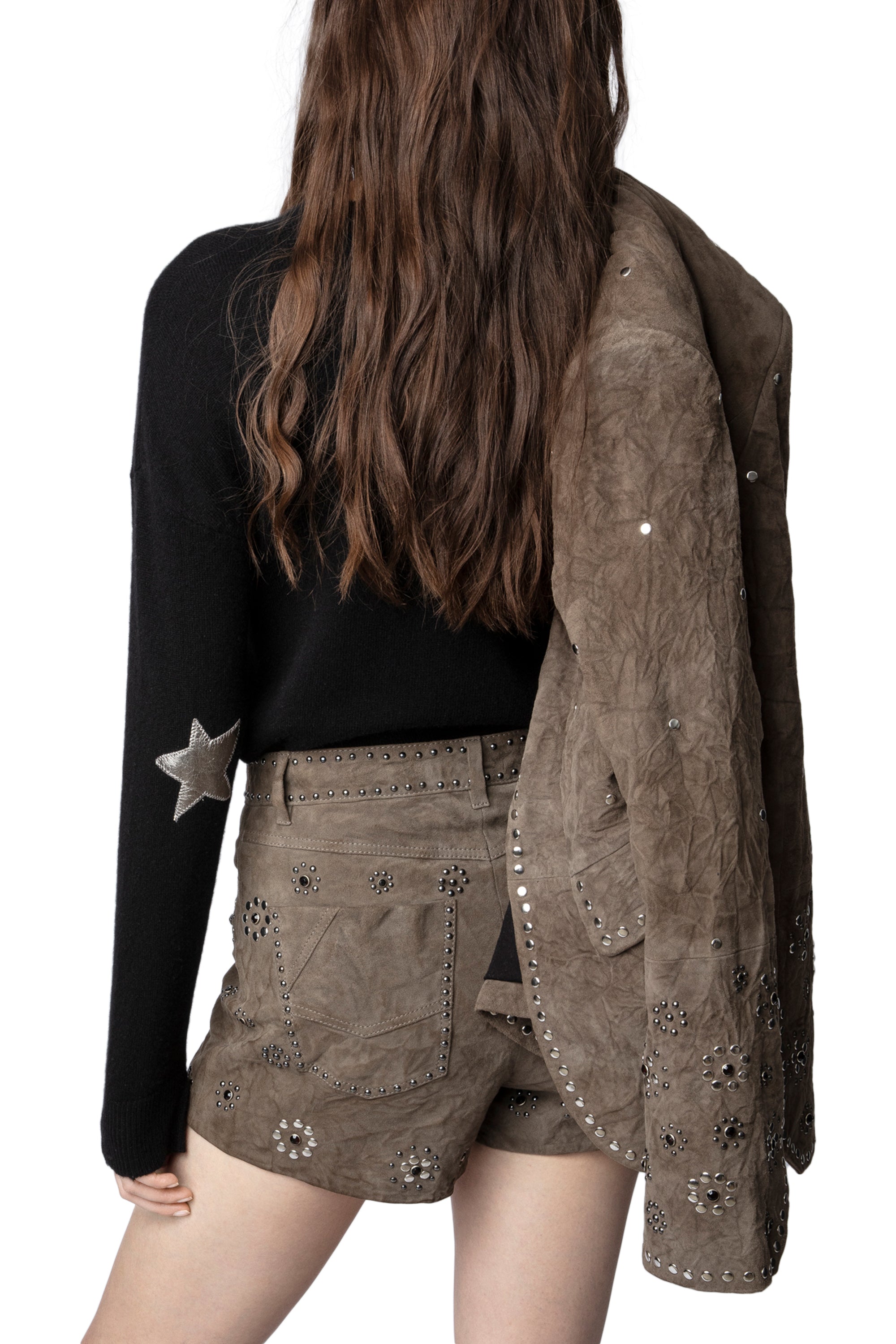 Short Scott Daim froissé en cuir - Gris