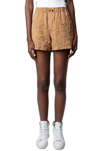 Short Paxi Daim Froissé en cuir - Cognac