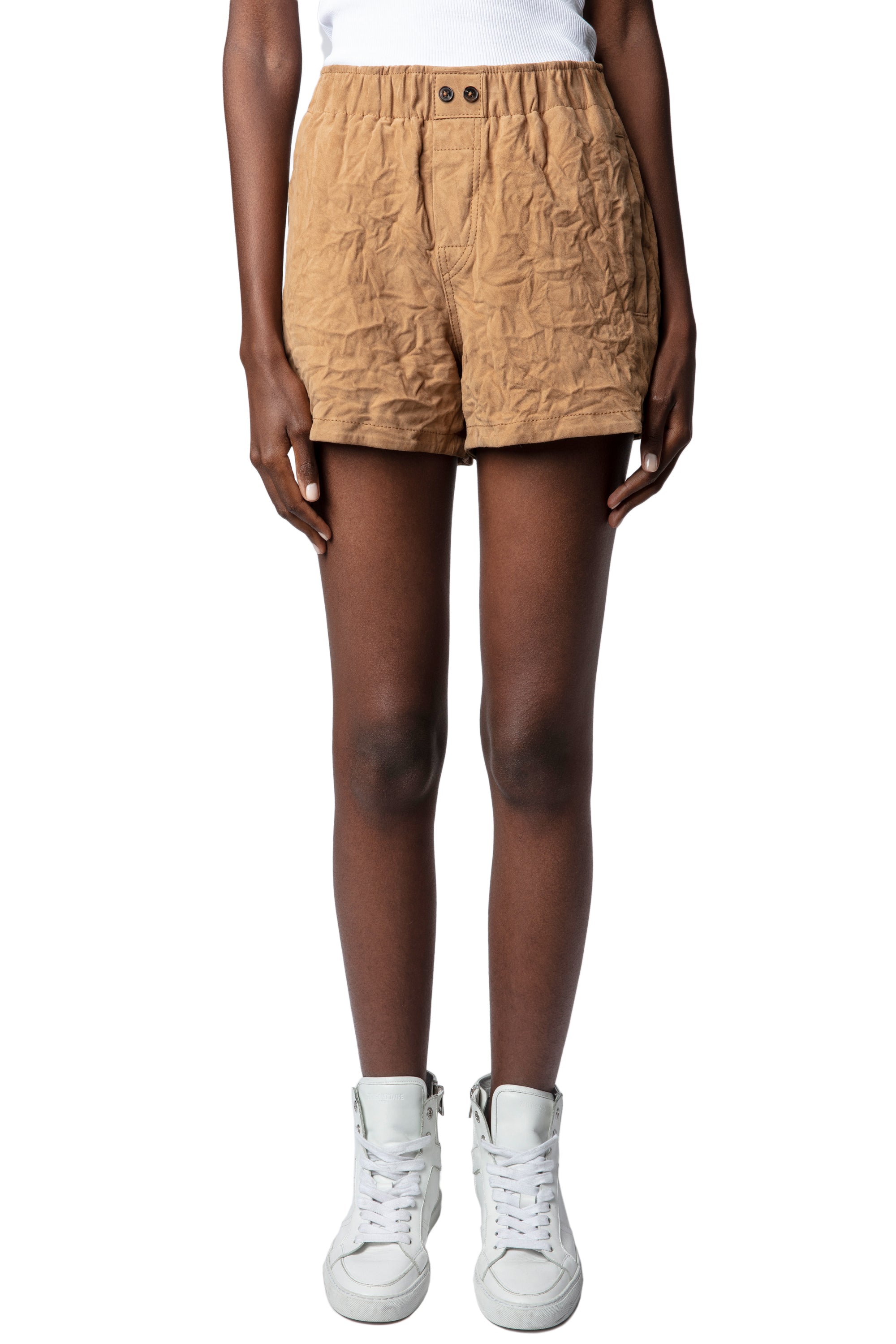 Short Paxi Daim Froissé en cuir - Cognac