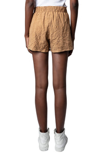 Short Paxi Daim Froissé en cuir - Cognac