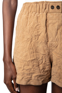 Short Paxi Daim Froissé en cuir - Cognac