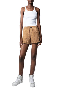 Short Paxi Daim Froissé en cuir - Cognac