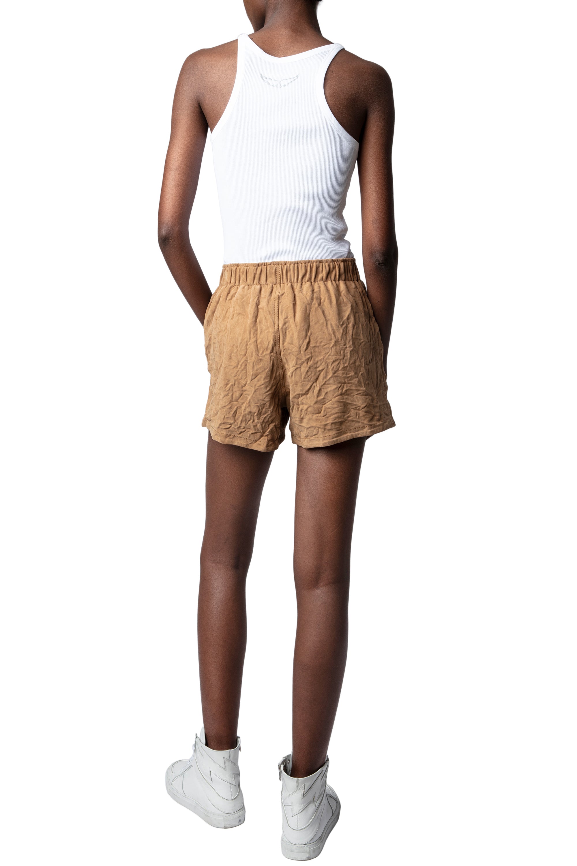 Short Paxi Daim Froissé en cuir - Cognac