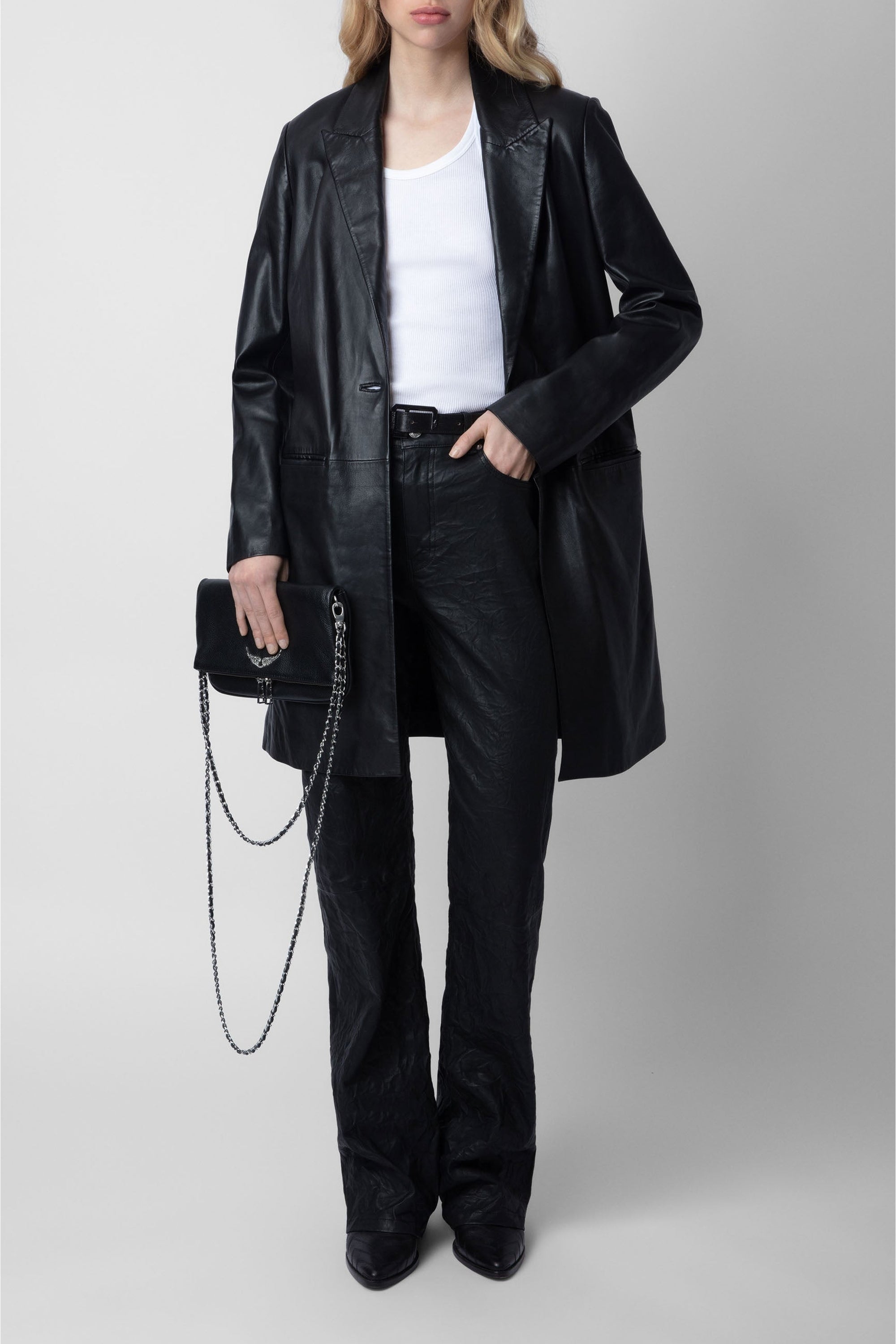 Manteau Monarque en cuir - Noir
