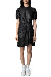 Robe Rixe en cuir froissé - Noir