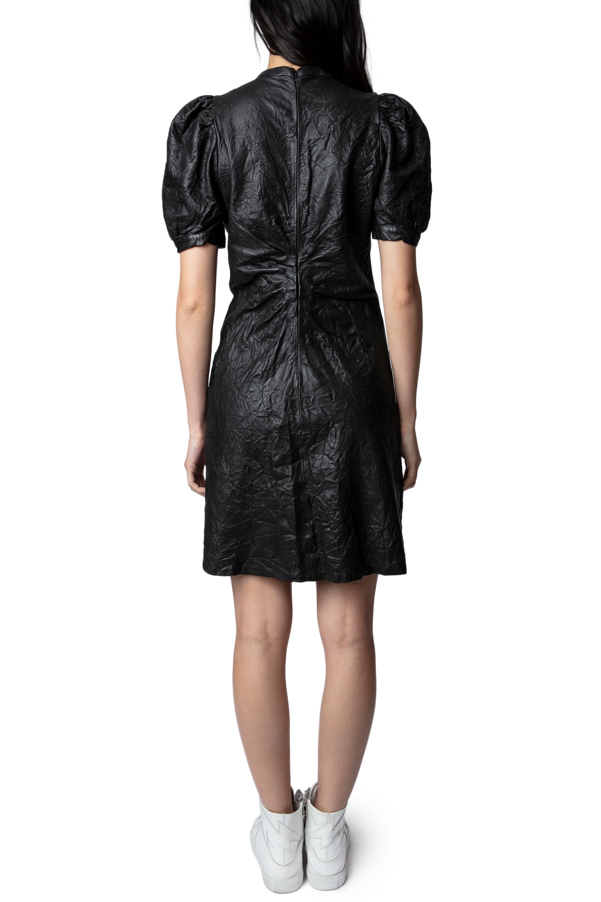 Robe Rixe en cuir froissé - Noir