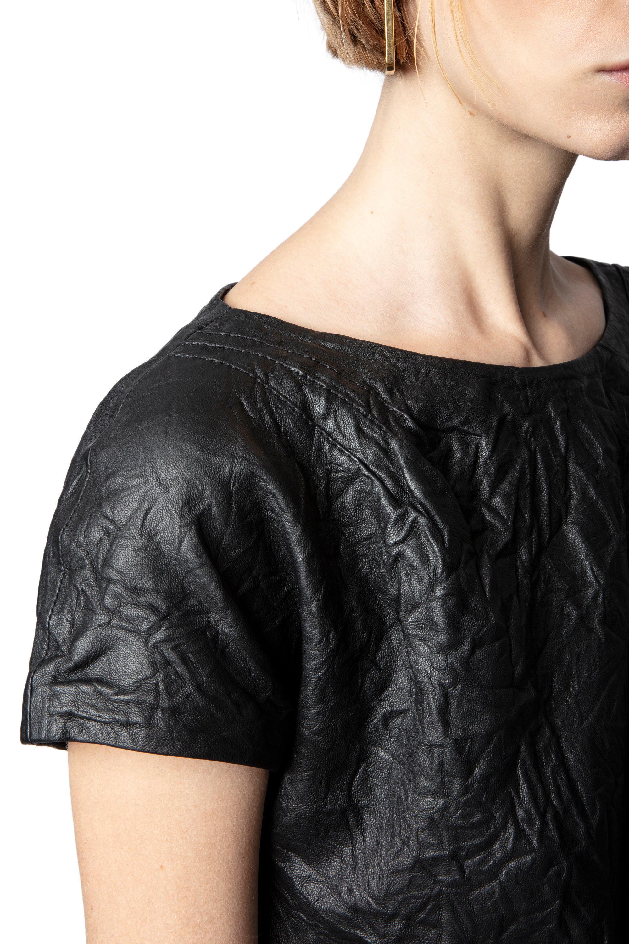 Robe Rexa en cuir froissé - Noir
