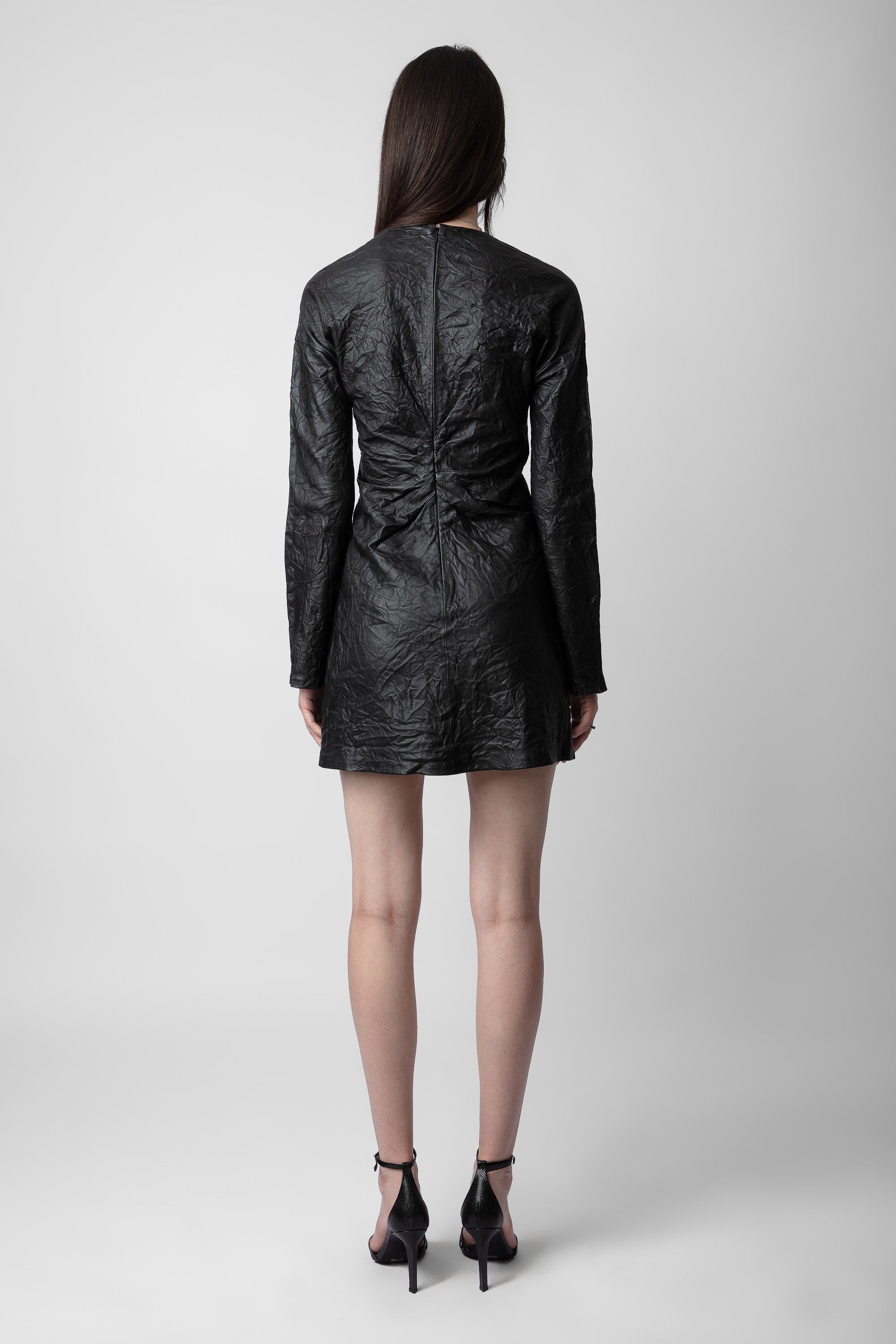 Rixina dress in crinkled leather - Black